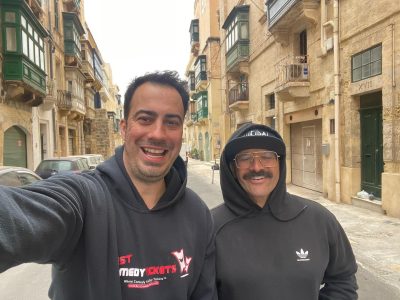 Joseph Santiago interviewing comedian Tamer Kattan 